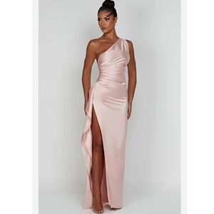 Babyboo Ariel Blush Satin One Shoulder Maxi Dress New Size M